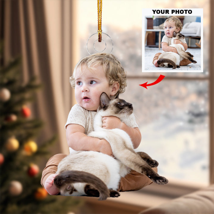 Baby With Pet - Personalized Photo Mica Ornament - Christmas Gift For Baby, Family Members