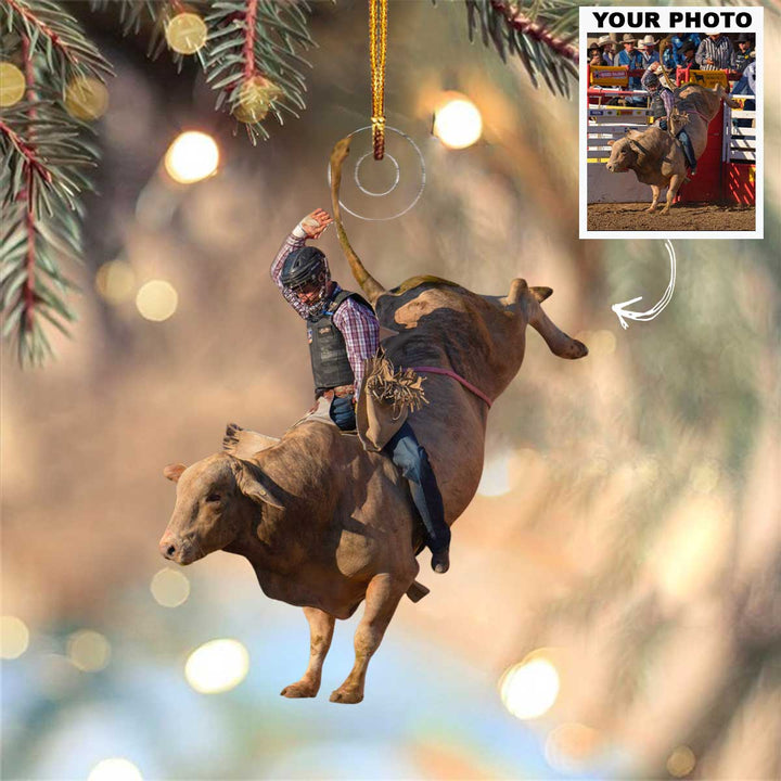 Burning Rodeo Spirits - Personalized Photo Mica Ornament - Christmas Gift For Rodeo Lovers, Bull Riding Lovers