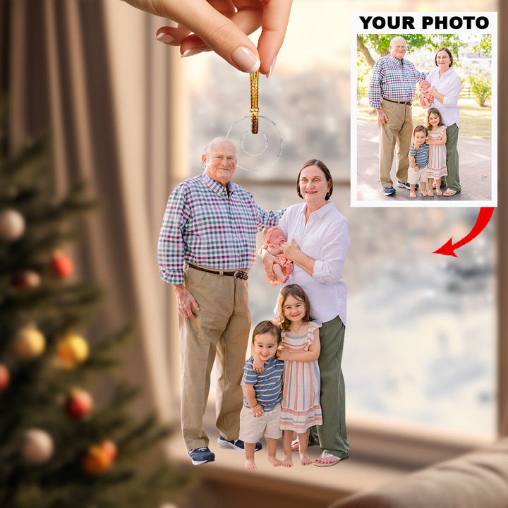 Cherished Grandparent Love - Personalized Photo Mica Ornament - Christmas Gift For Family Members