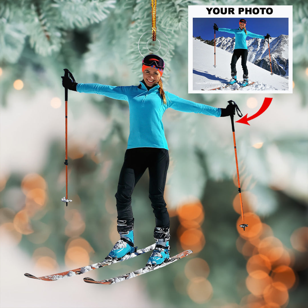 Frosty Freedom - Personalized Mica Ornament - Gift For Skiing Lovers, Family Members