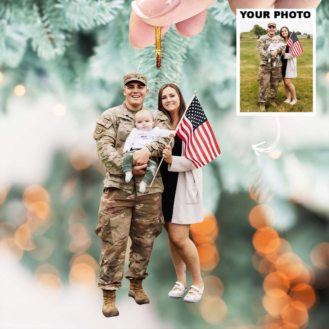 Patriot Reunion - Personalized Photo Mica Ornament - Christmas Gift For Family Members, Army Veterans And Service Members