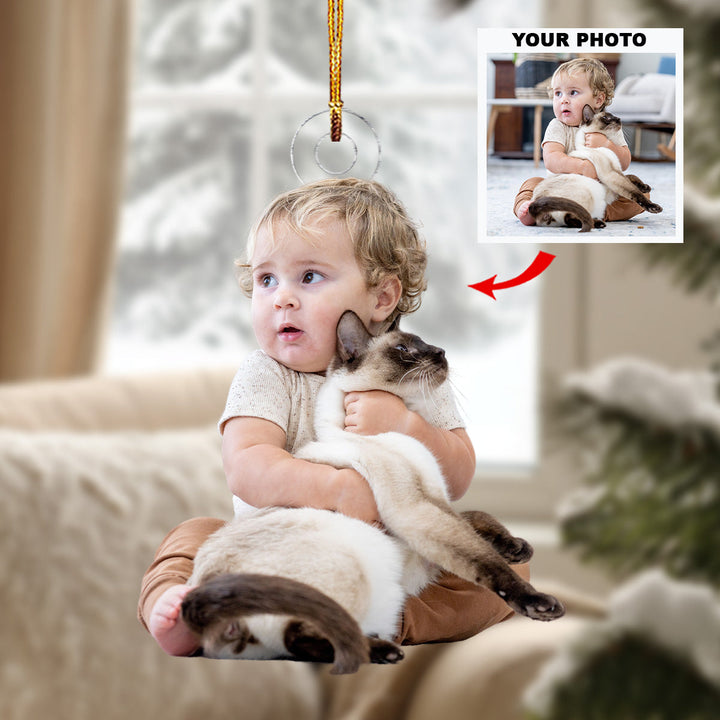 Baby With Pet - Personalized Photo Mica Ornament - Christmas Gift For Baby, Family Members