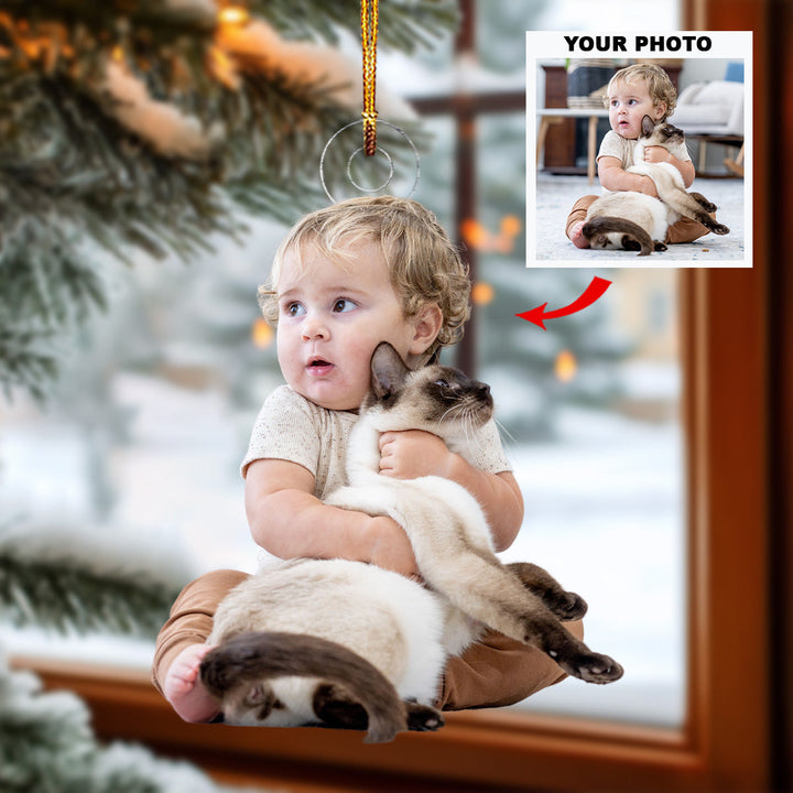 Baby With Pet - Personalized Photo Mica Ornament - Christmas Gift For Baby, Family Members