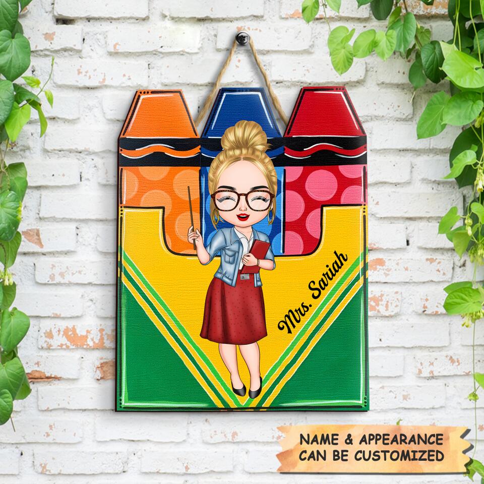 Personalized Door Sign - Gift For Teacher - Welcome To My Classroom Crayons