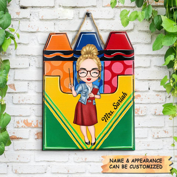 Personalized Door Sign - Gift For Teacher - Welcome To My Classroom Crayons
