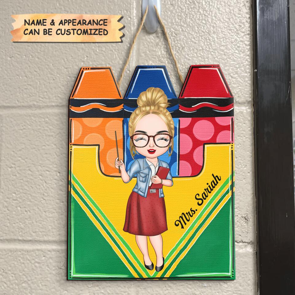 Personalized Door Sign - Gift For Teacher - Welcome To My Classroom Crayons