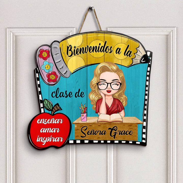 Personalized Door Sign - Gift For Teacher - Pencil Door Sign Spanish