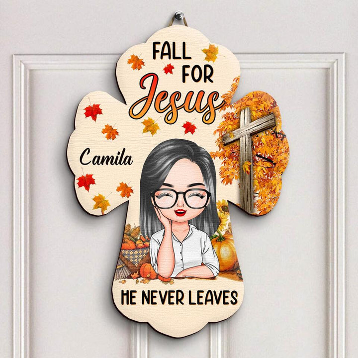 Personalized Door Sign - Gift For Family Member - Fall For Jesus