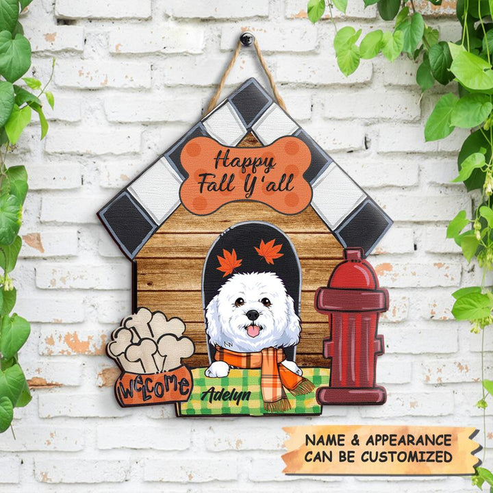Personalized Door Sign - Gift For Dog Lover - Happy Fall Y'all