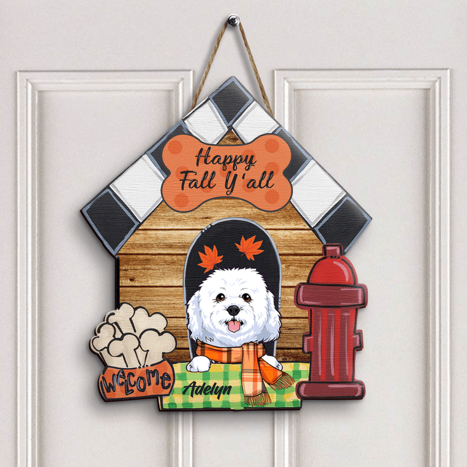 Personalized Door Sign - Gift For Dog Lover - Happy Fall Y'all