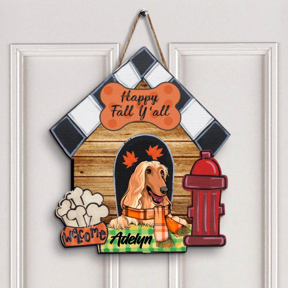 Personalized Door Sign - Gift For Dog Lover - Happy Fall Y'all