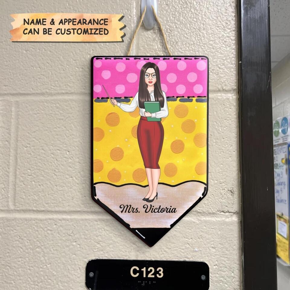 Personalized Door Sign - Gift For Teacher - Yellow Pencil Door Sign