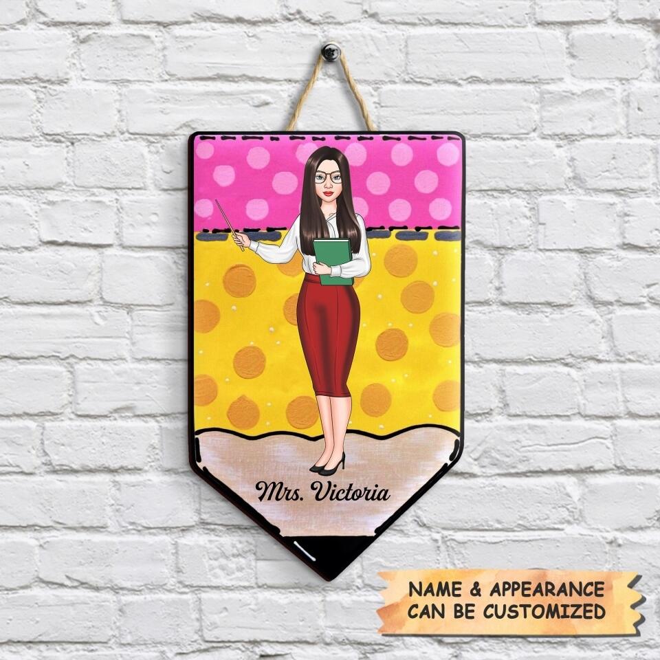 Personalized Door Sign - Gift For Teacher - Yellow Pencil Door Sign