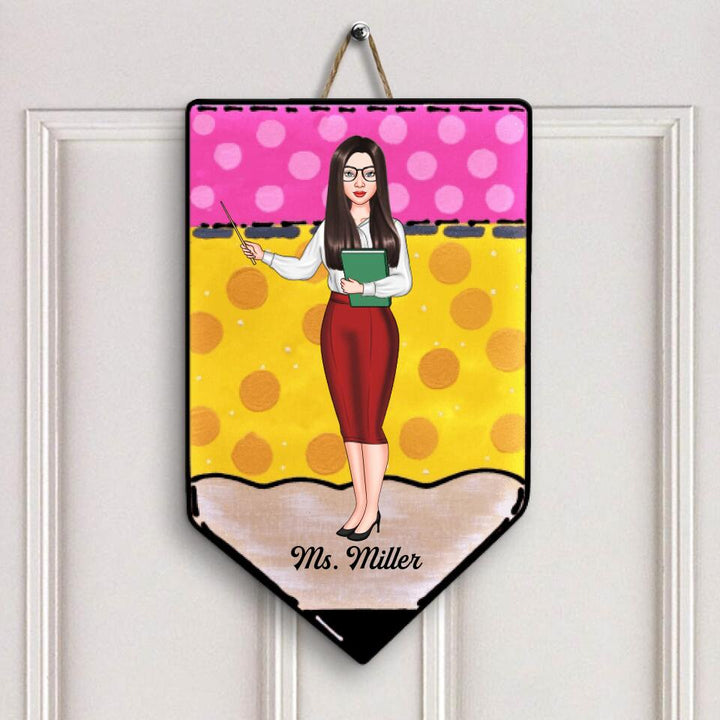 Personalized Door Sign - Gift For Teacher - Yellow Pencil Door Sign
