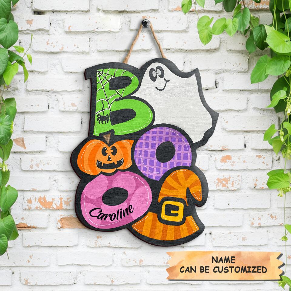 Personalized Door Sign - Gift For Halloween - Boo With Pumpkin