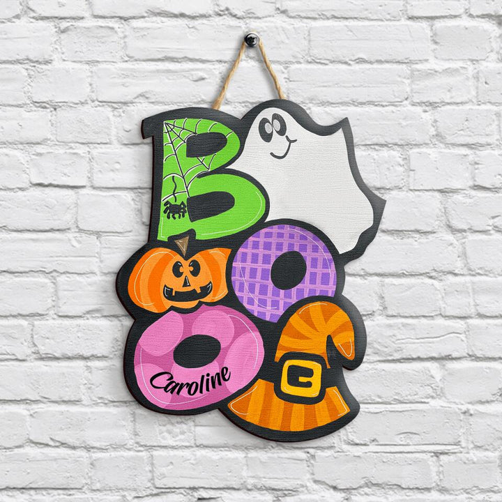 Personalized Door Sign - Gift For Halloween - Boo With Pumpkin