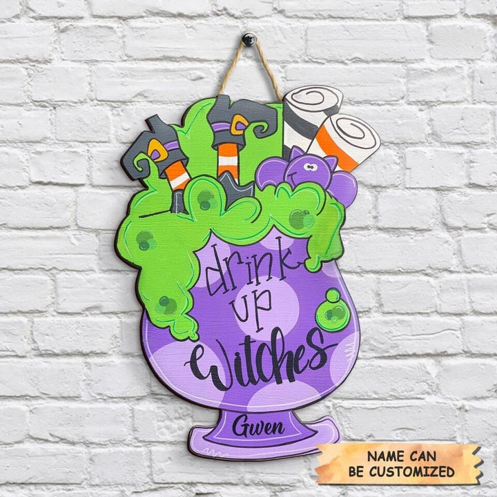 Personalized Door Sign - Gift For Halloween - Drink Up Witches