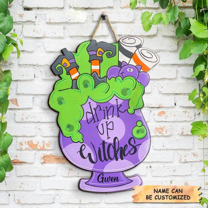 Personalized Door Sign - Gift For Halloween - Drink Up Witches