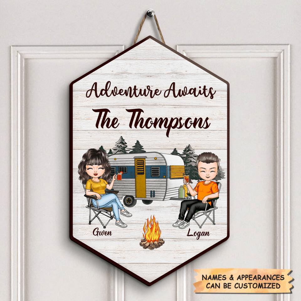 Personalized Door Sign - Gift For Camping Lover - Adventure Awaits