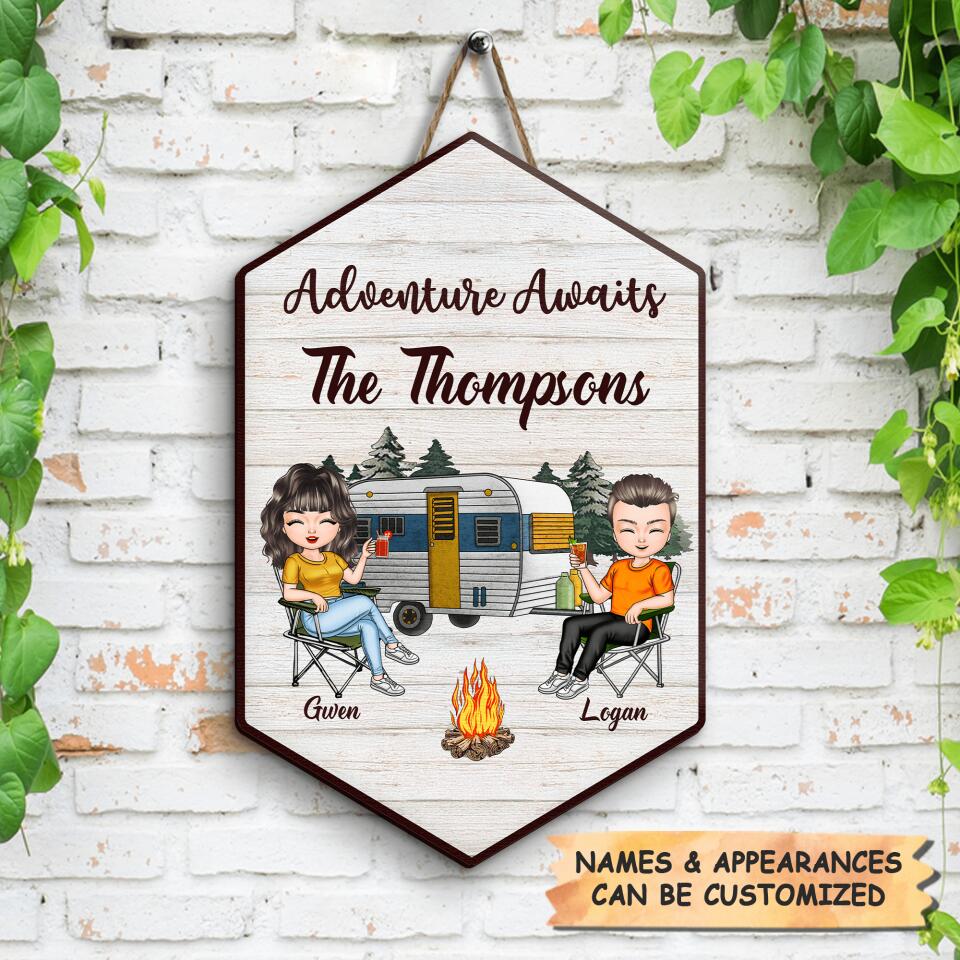 Personalized Door Sign - Gift For Camping Lover - Adventure Awaits