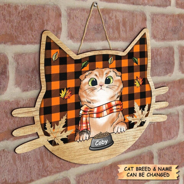Personalized Door Sign - Gift For Cat Lover - Happy Fall