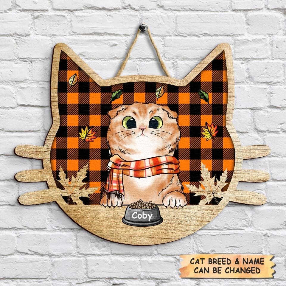 Personalized Door Sign - Gift For Cat Lover - Happy Fall
