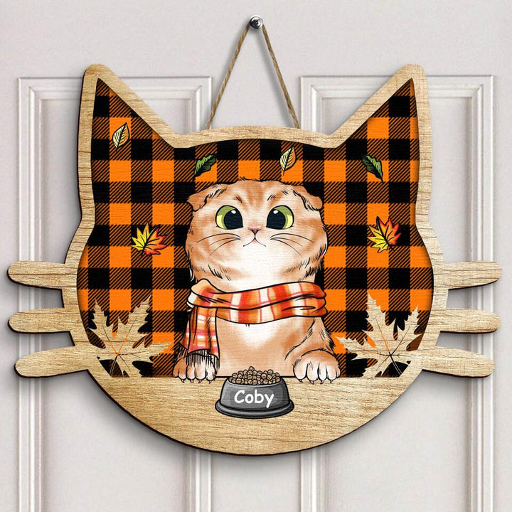 Personalized Door Sign - Gift For Cat Lover - Happy Fall