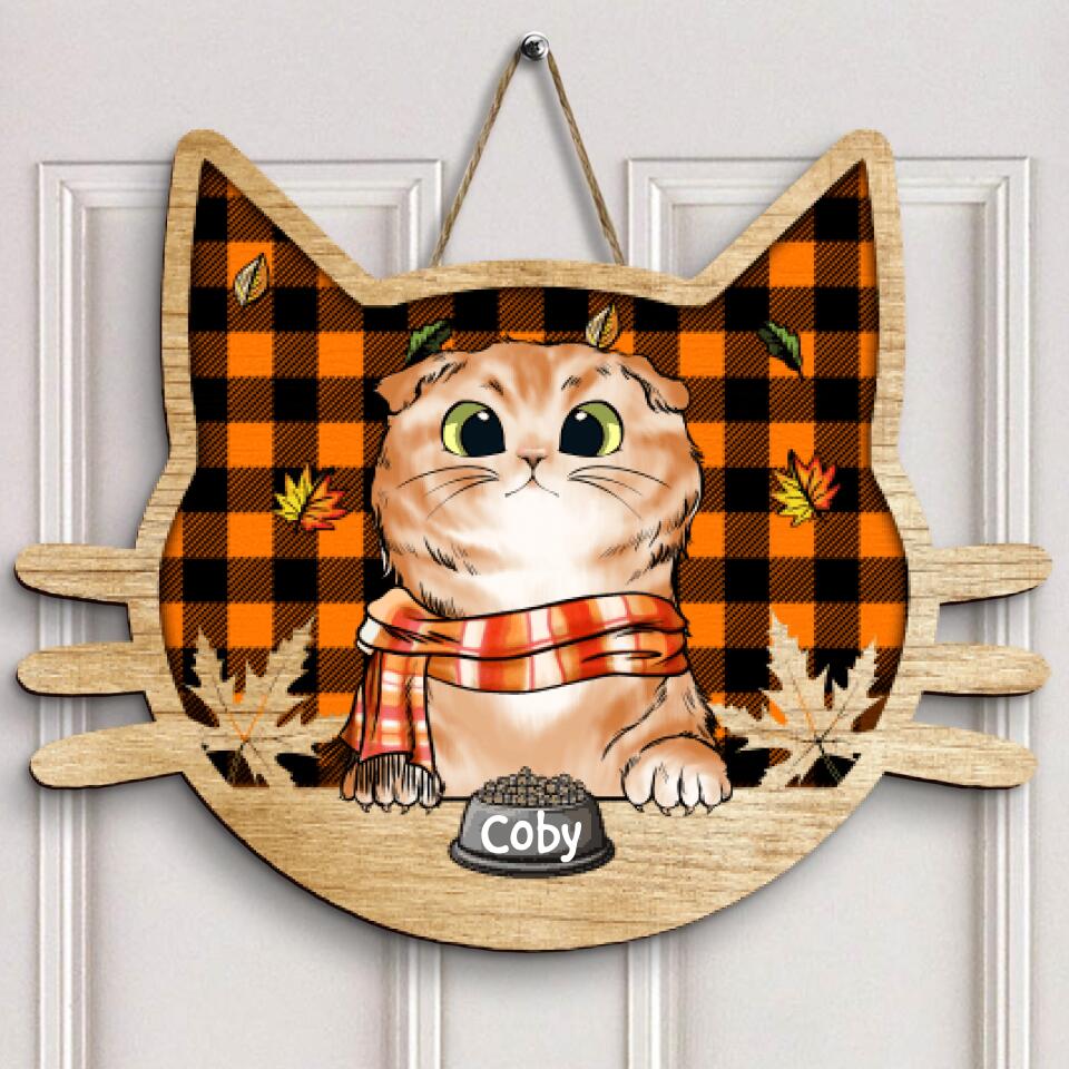 Personalized Door Sign - Gift For Cat Lover - Happy Fall