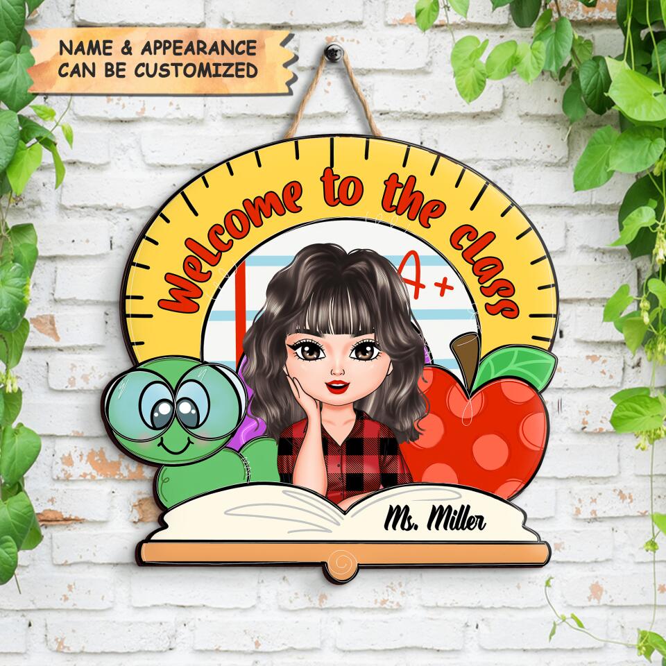 Personalized Door Sign - Gift For Teacher - Welcome To The Class Red Apple
