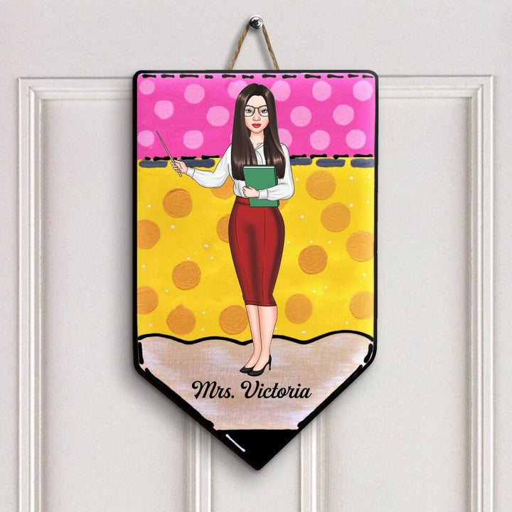 Personalized Door Sign - Gift For Teacher - Yellow Pencil Door Sign