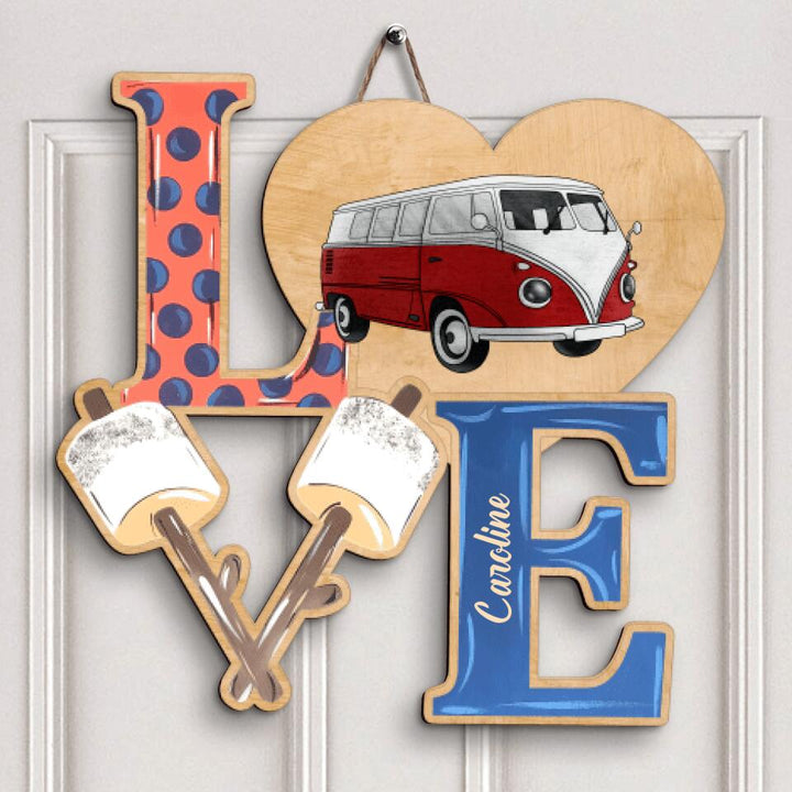 Personalized Door Sign - Gift For Camping Lover - Love Camping