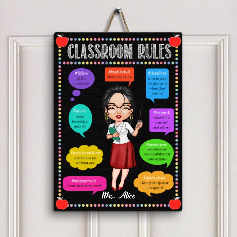 Personalized Door Sign - Gift For Teacher - Classroom Rules