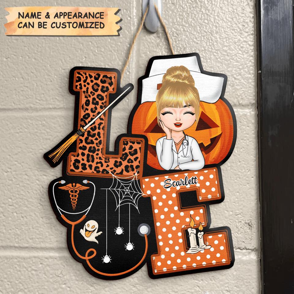Personalized Door Sign - Gift For Nurse - Love Nurse Halloween