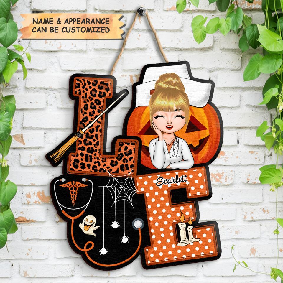 Personalized Door Sign - Gift For Nurse - Love Nurse Halloween