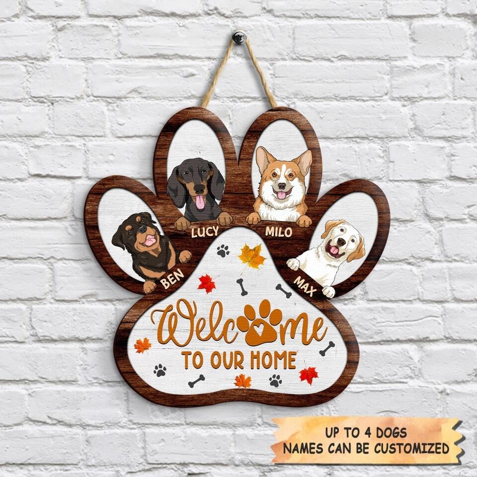 Personalized Door Sign - Gift For Dog Lover - Welcome Dog Paw
