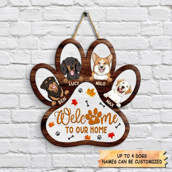 Personalized Door Sign - Gift For Dog Lover - Welcome Dog Paw