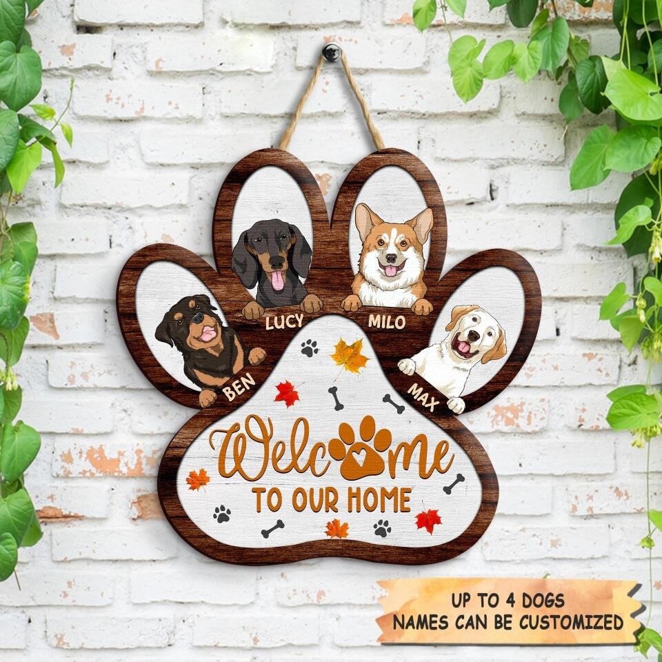 Personalized Door Sign - Gift For Dog Lover - Welcome Dog Paw
