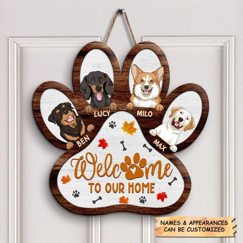 Personalized Door Sign - Gift For Dog Lover - Welcome Dog Paw