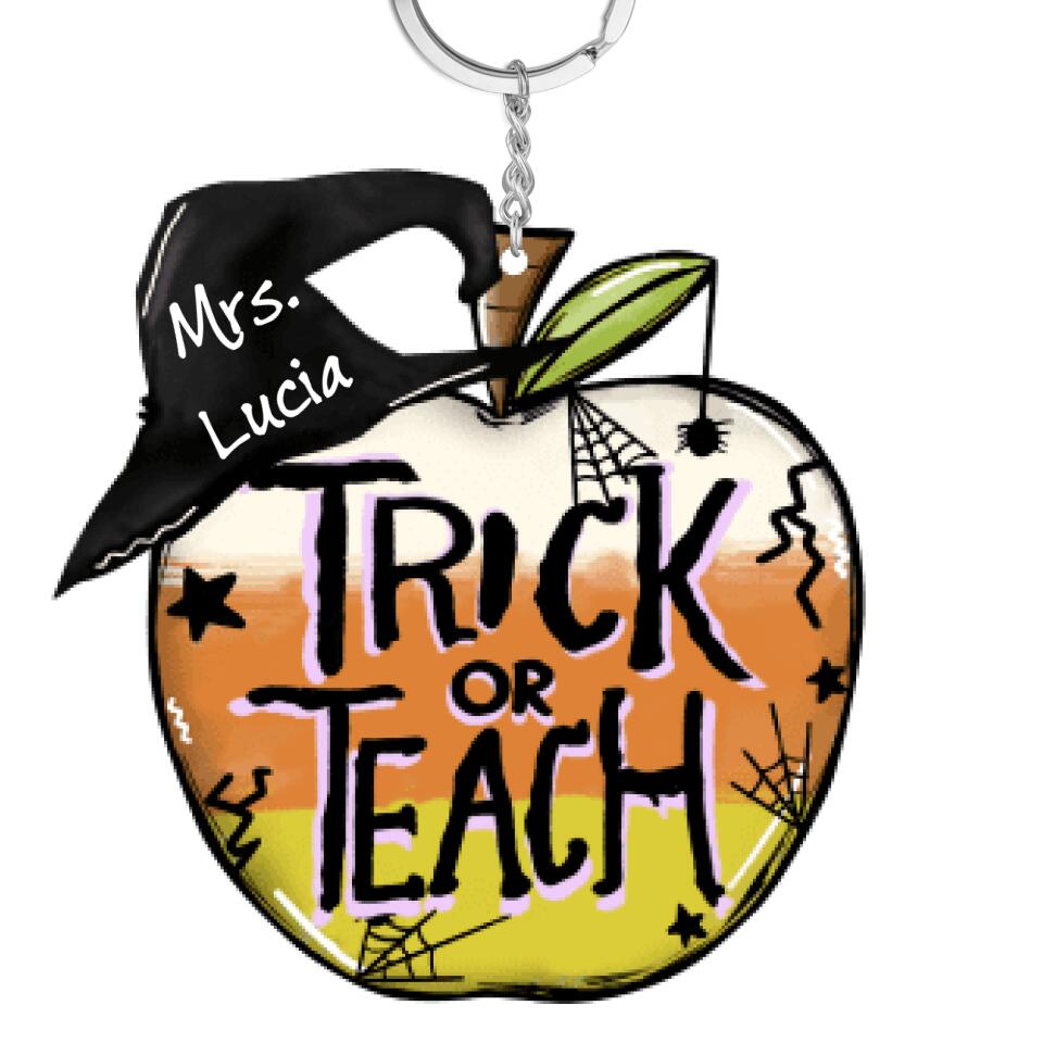 Personalized Keychain - Gift For Teacher - Trick Or Teach Pumpkin