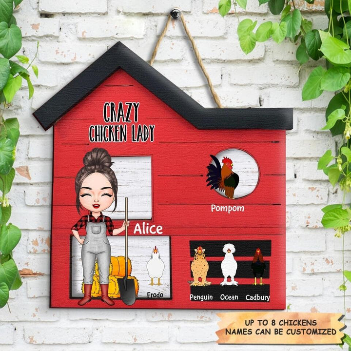 Personalized Door Sign - Gift For Chicken Lover - Crazy Chicken