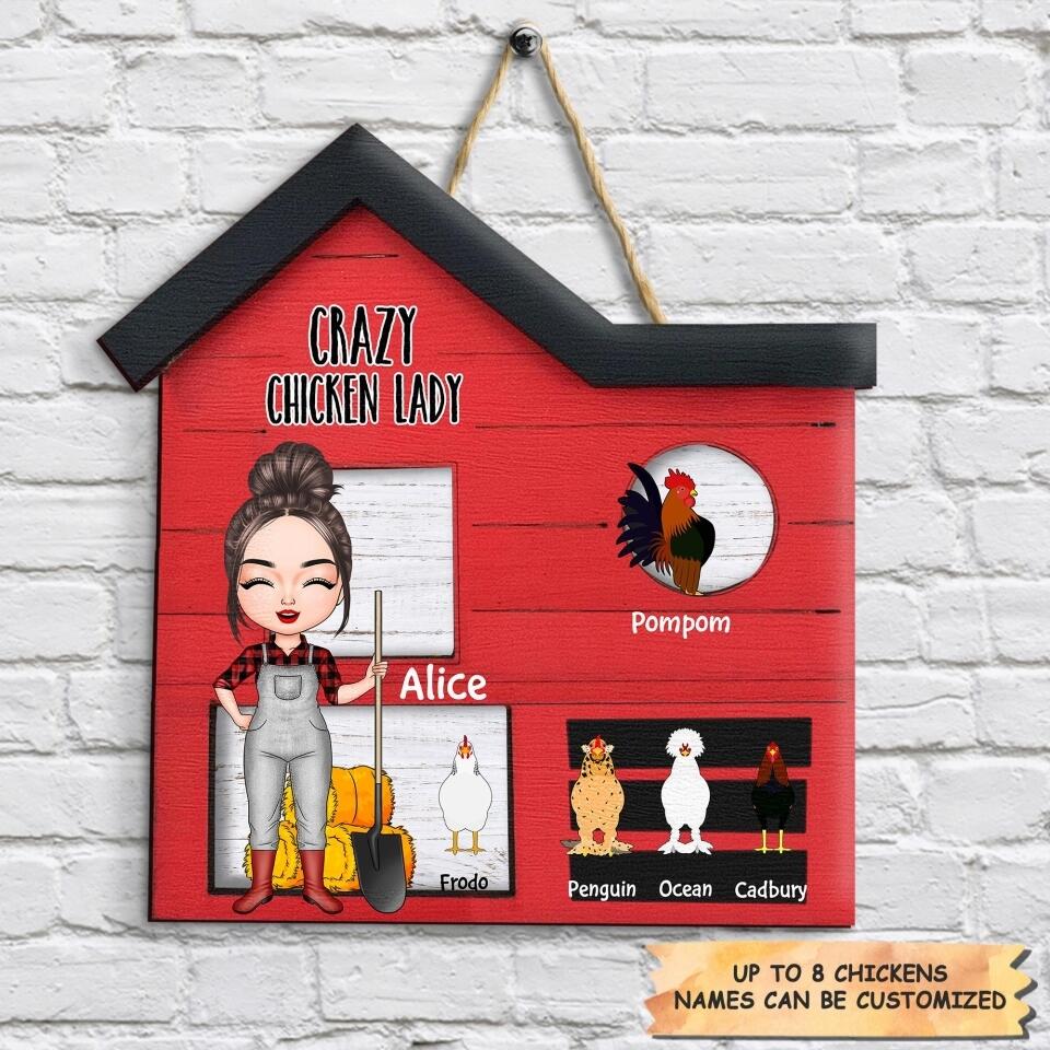 Personalized Door Sign - Gift For Chicken Lover - Crazy Chicken