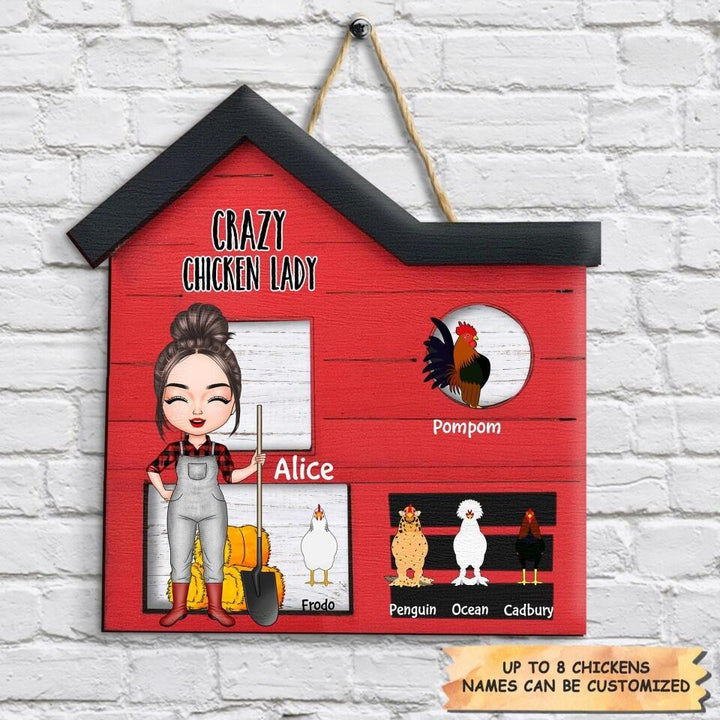 Personalized Door Sign - Gift For Chicken Lover - Crazy Chicken