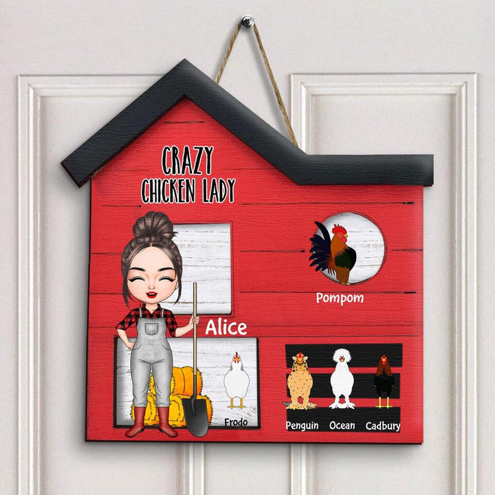 Personalized Door Sign - Gift For Chicken Lover - Crazy Chicken