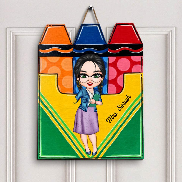 Personalized Door Sign - Gift For Teacher - Welcome To My Classroom Crayons