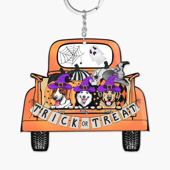 Personalized Keychain - Gift For Dog Lover - Trick Or Treat Halloween Dog