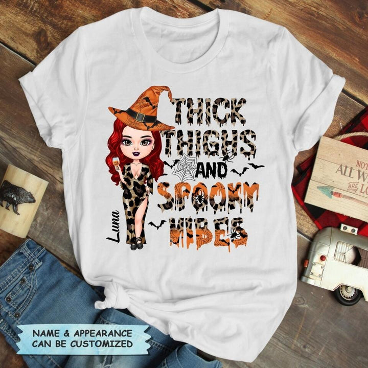 Personalized T-shirt - Gift For Halloween - Thick Thighs And Spooky Vibes