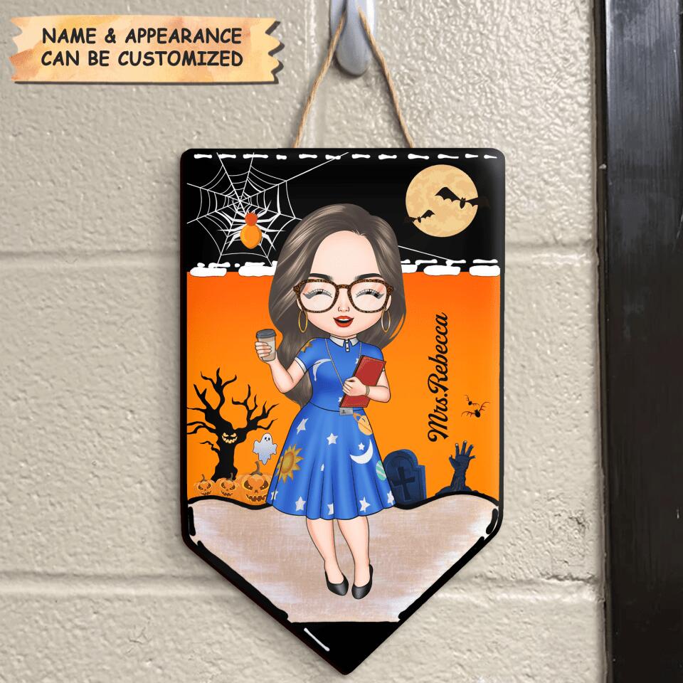 Personalized Door Sign - Gift For Teacher - Pencil Door Sign Halloween