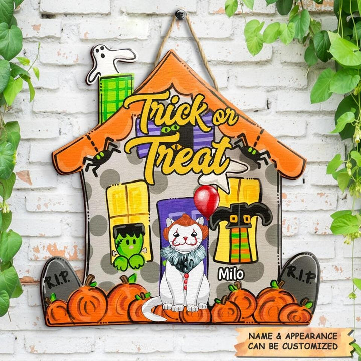 Personalized Door Sign - Gift For Cat Lover - Trick Or Treat