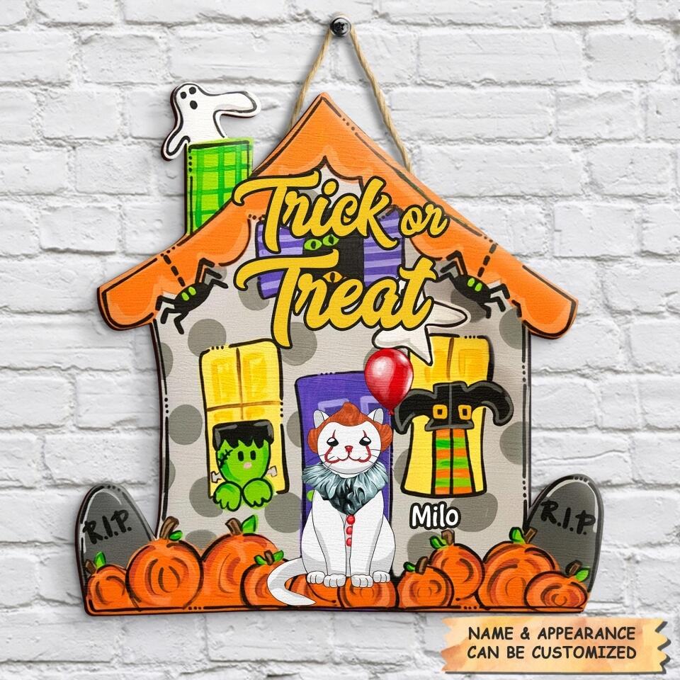 Personalized Door Sign - Gift For Cat Lover - Trick Or Treat