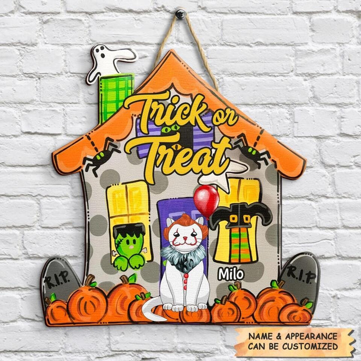 Personalized Door Sign - Gift For Cat Lover - Trick Or Treat